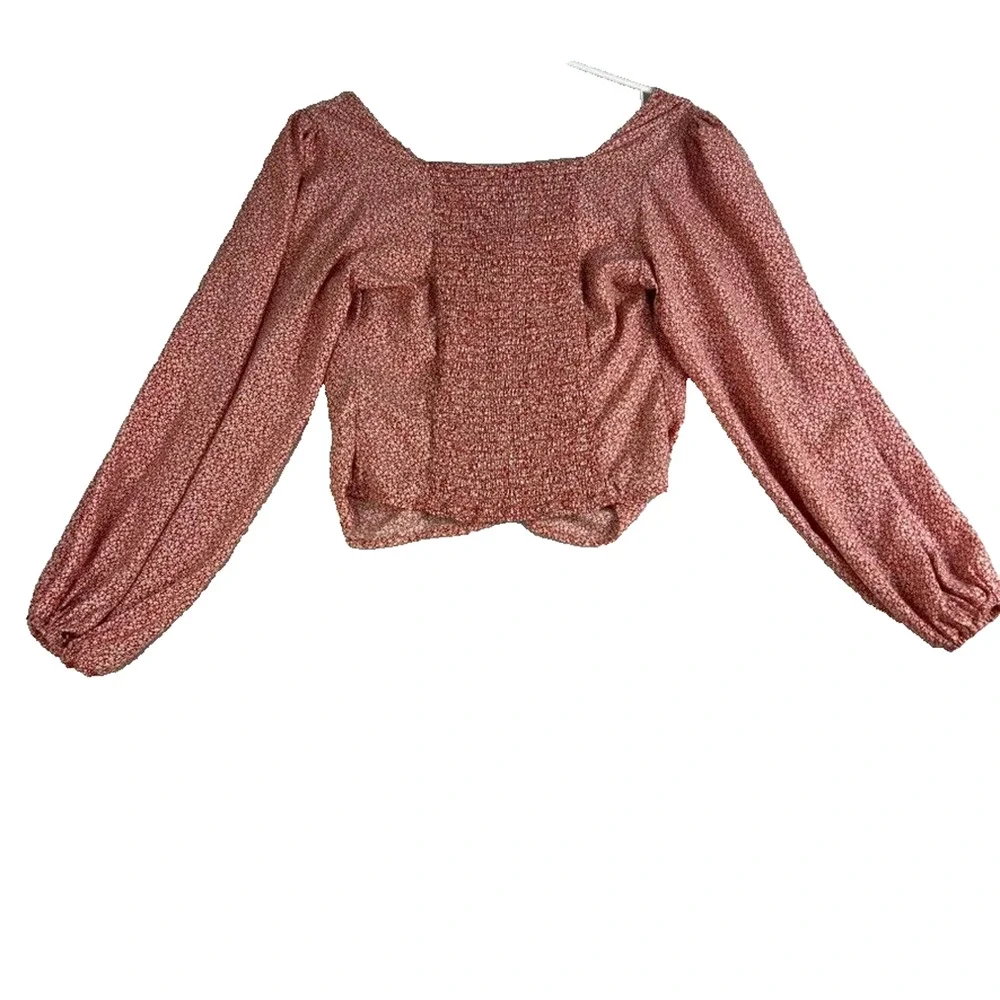 Abercrombie & Fitch Blouse Top Womens Small Red V-neck Long Puff Sleeve Ruched